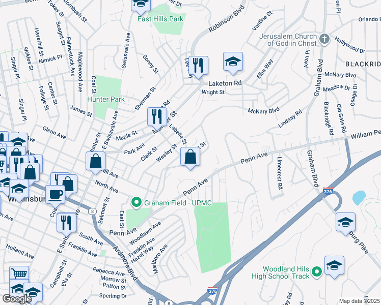 map of restaurants, bars, coffee shops, grocery stores, and more near 46 Labelle Street in Pittsburgh