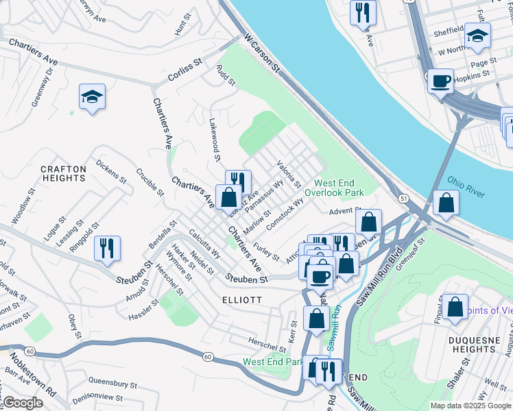 map of restaurants, bars, coffee shops, grocery stores, and more near 912 Gibson Street in Pittsburgh