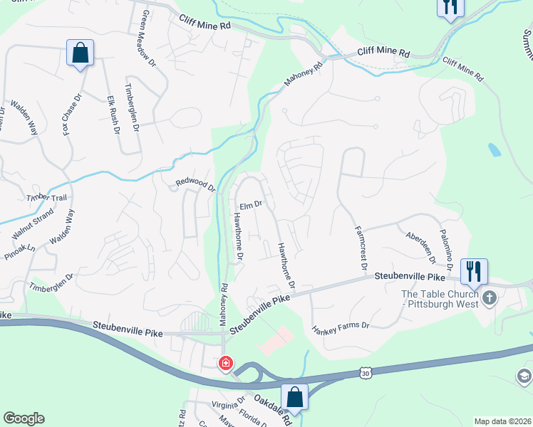 map of restaurants, bars, coffee shops, grocery stores, and more near 239 Hawthorne Drive in Oakdale