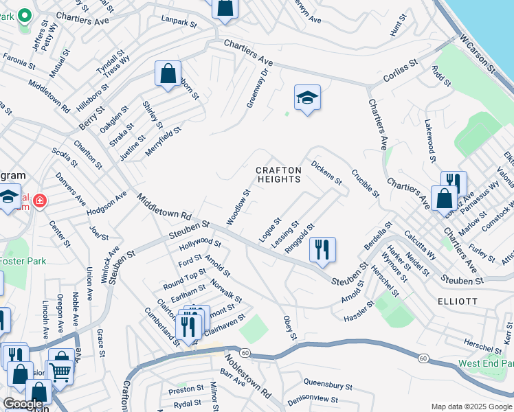 map of restaurants, bars, coffee shops, grocery stores, and more near 993 Maple Court in Pittsburgh