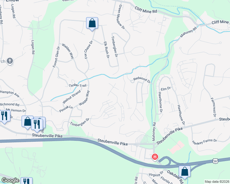 map of restaurants, bars, coffee shops, grocery stores, and more near 3201 Timberglen Drive in Imperial