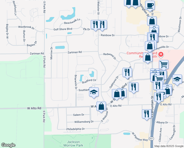 map of restaurants, bars, coffee shops, grocery stores, and more near 3604 Briarwick Drive in Kokomo