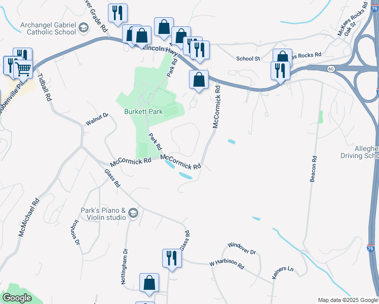 map of restaurants, bars, coffee shops, grocery stores, and more near 434 Beech Drive in McKees Rocks