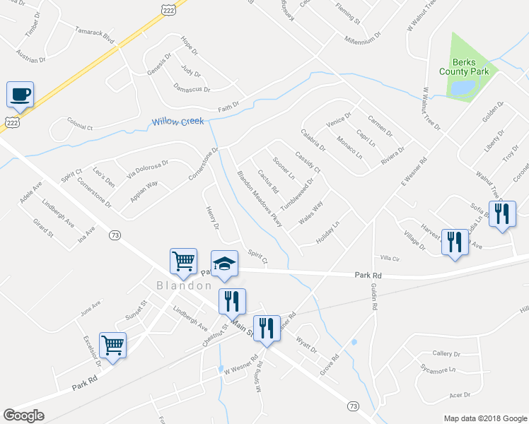 map of restaurants, bars, coffee shops, grocery stores, and more near 350 Blandon Meadows Parkway in Blandon