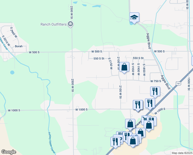 map of restaurants, bars, coffee shops, grocery stores, and more near 698 South 2300 West in Vernal