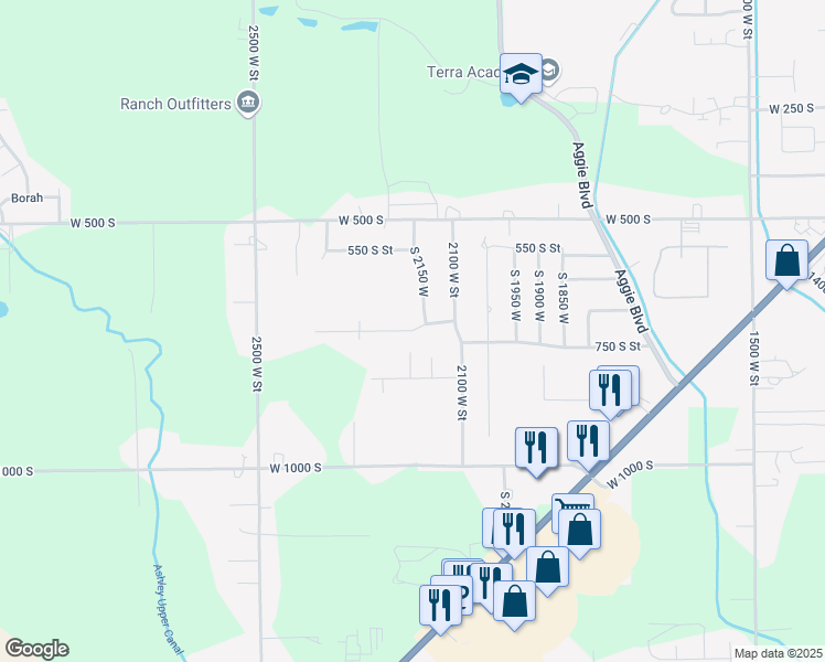 map of restaurants, bars, coffee shops, grocery stores, and more near 2189 West 700 South in Vernal