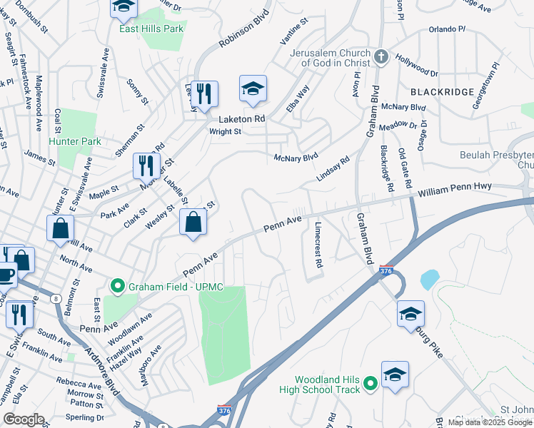 map of restaurants, bars, coffee shops, grocery stores, and more near 1016 West Findley Drive in Pittsburgh