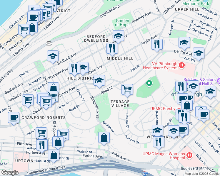 map of restaurants, bars, coffee shops, grocery stores, and more near 2120 Greentree Road in Pittsburgh