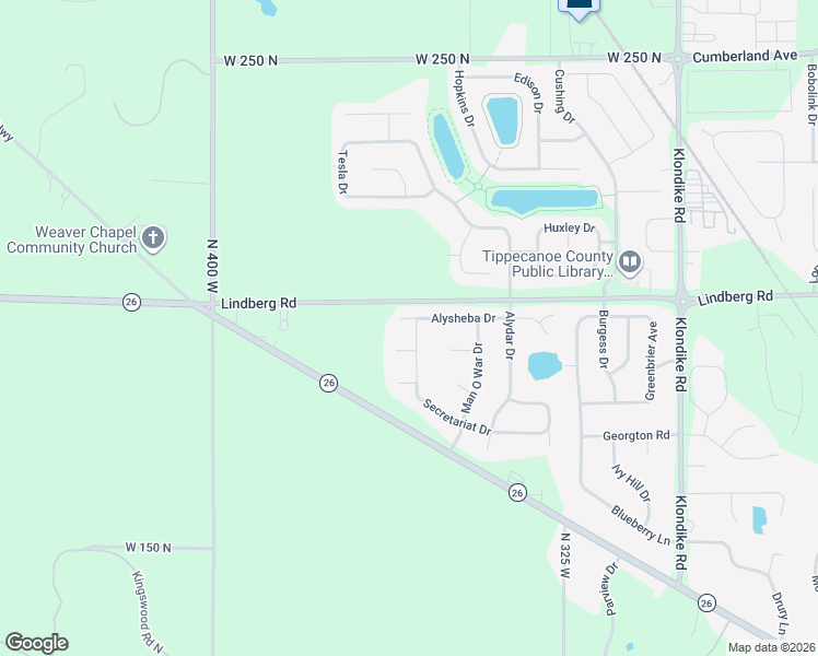 map of restaurants, bars, coffee shops, grocery stores, and more near 3491 Alysheba Drive in West Lafayette