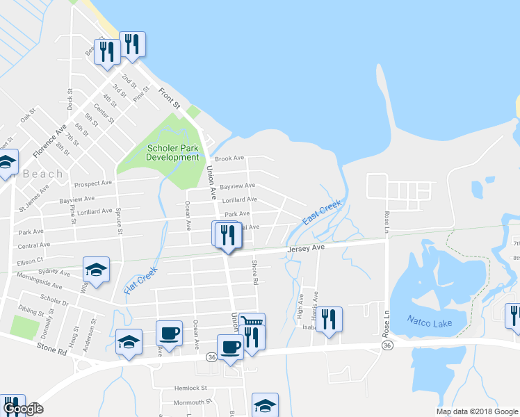 map of restaurants, bars, coffee shops, grocery stores, and more near 803 Park Avenue in Keyport