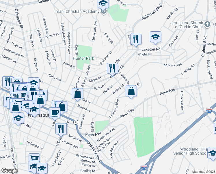 map of restaurants, bars, coffee shops, grocery stores, and more near 1436 Clark Street in Pittsburgh