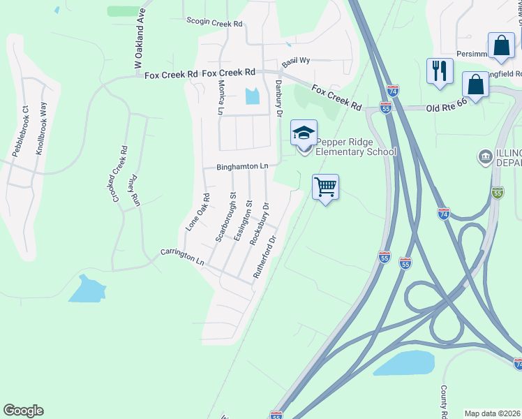 map of restaurants, bars, coffee shops, grocery stores, and more near 2701 Bainbridge Lane in Bloomington