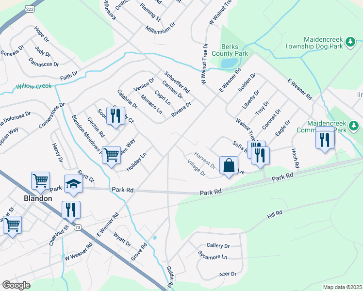 map of restaurants, bars, coffee shops, grocery stores, and more near 307 East Wesner Road in Blandon