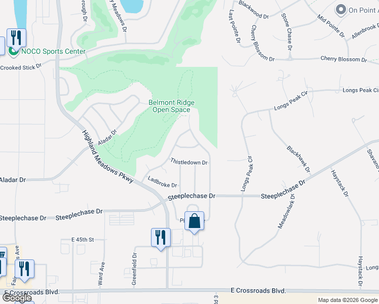 map of restaurants, bars, coffee shops, grocery stores, and more near 7414 Thistledown Drive in Windsor