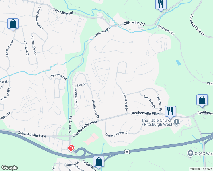 map of restaurants, bars, coffee shops, grocery stores, and more near 3000 Estate Drive in Oakdale