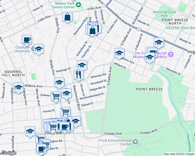 map of restaurants, bars, coffee shops, grocery stores, and more near 6633 Saltsburg Road in Allegheny County