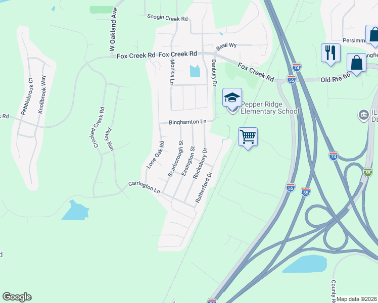 map of restaurants, bars, coffee shops, grocery stores, and more near 2808 Scarborough Street in Bloomington