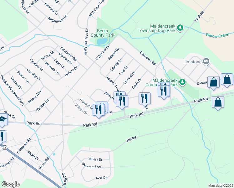 map of restaurants, bars, coffee shops, grocery stores, and more near 616 Walnut Tree Drive in Blandon
