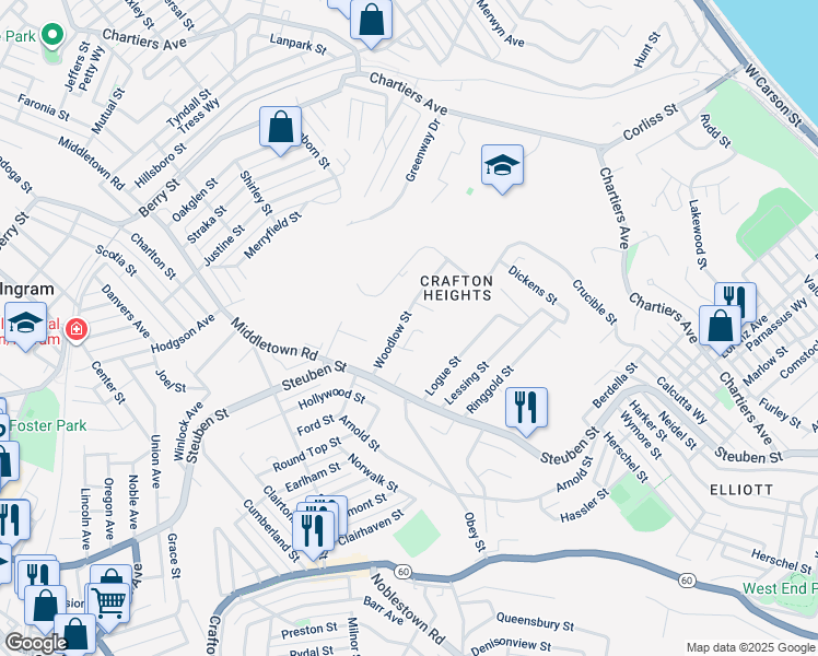 map of restaurants, bars, coffee shops, grocery stores, and more near 993 Maple Court in Pittsburgh