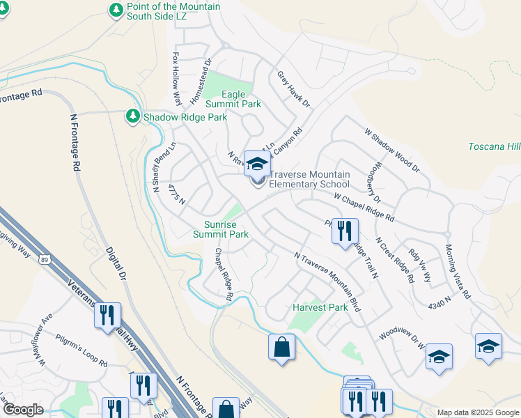 map of restaurants, bars, coffee shops, grocery stores, and more near 4665 North Stonehaven Loop in Lehi