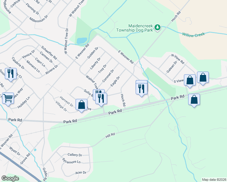 map of restaurants, bars, coffee shops, grocery stores, and more near 658 Walnut Tree Drive in Blandon