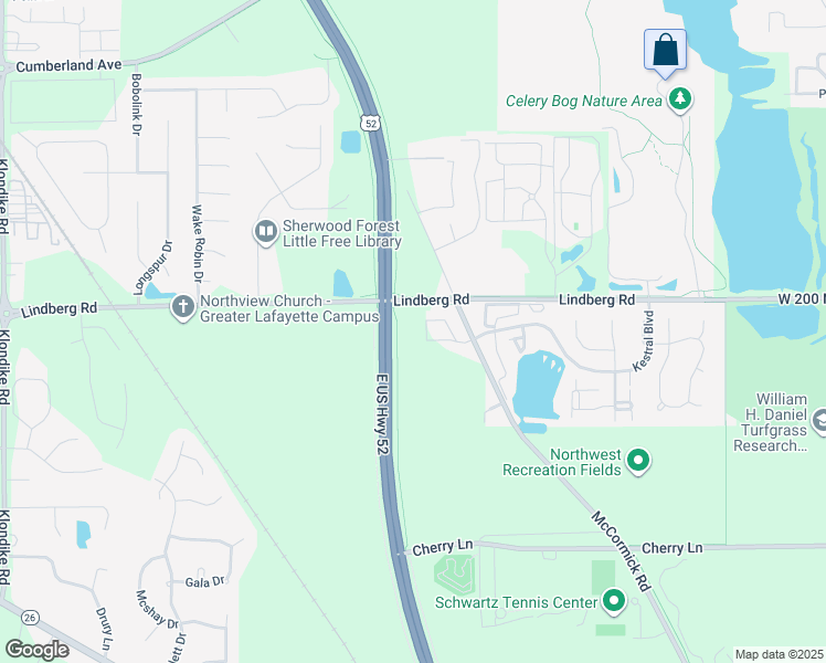 map of restaurants, bars, coffee shops, grocery stores, and more near U.S. 231 in West Lafayette