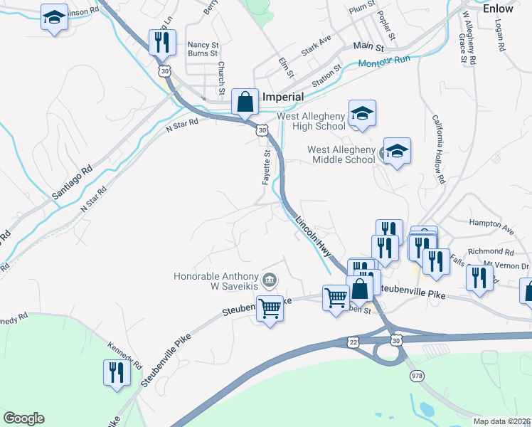 map of restaurants, bars, coffee shops, grocery stores, and more near 120 Grove Hill Street in Imperial