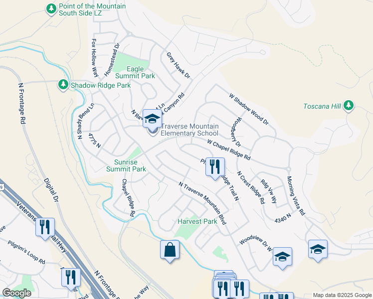 map of restaurants, bars, coffee shops, grocery stores, and more near 4694 Pheasant Ridge Trail West in Lehi