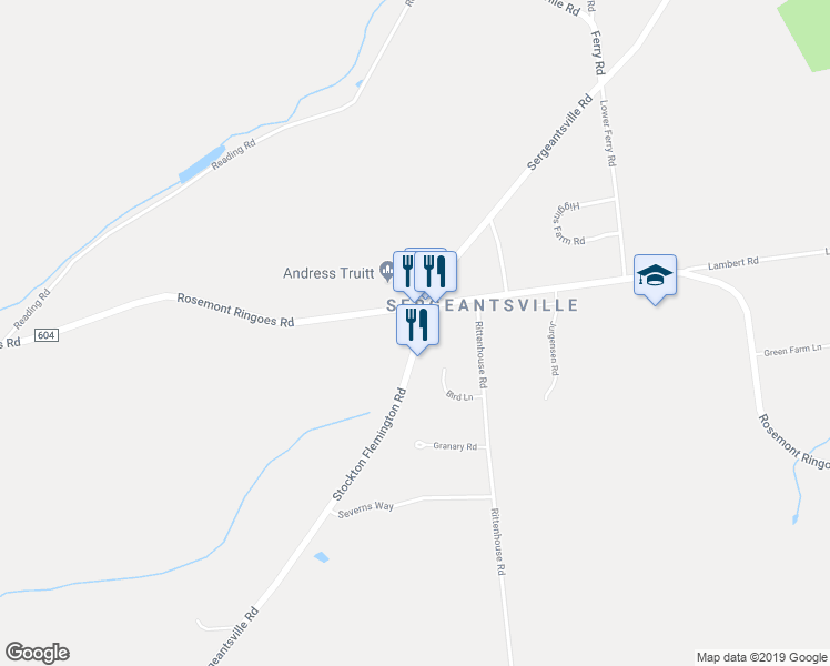 map of restaurants, bars, coffee shops, grocery stores, and more near 758 Sergeantsville Road in Stockton