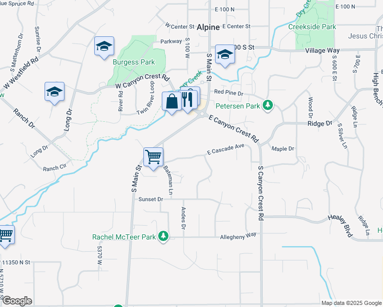 map of restaurants, bars, coffee shops, grocery stores, and more near 88 West Cascade Avenue in Alpine