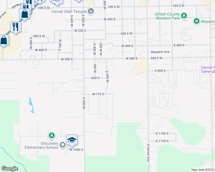 map of restaurants, bars, coffee shops, grocery stores, and more near 715 South 300 West in Vernal