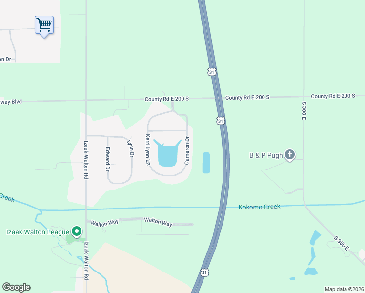 map of restaurants, bars, coffee shops, grocery stores, and more near 2161-2499 Cameron Drive in Kokomo