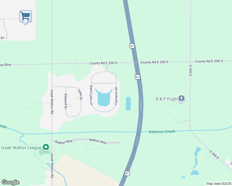 map of restaurants, bars, coffee shops, grocery stores, and more near 2161 Cameron Drive in Kokomo