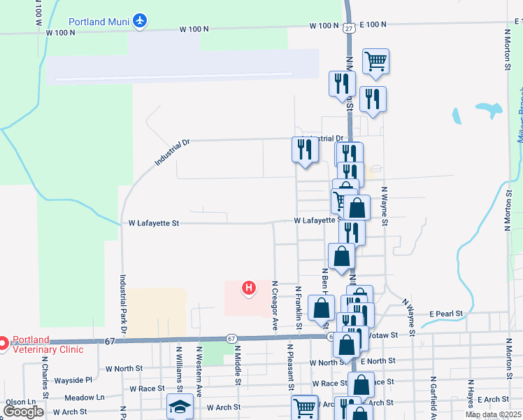 map of restaurants, bars, coffee shops, grocery stores, and more near 430 West Lafayette Street in Portland