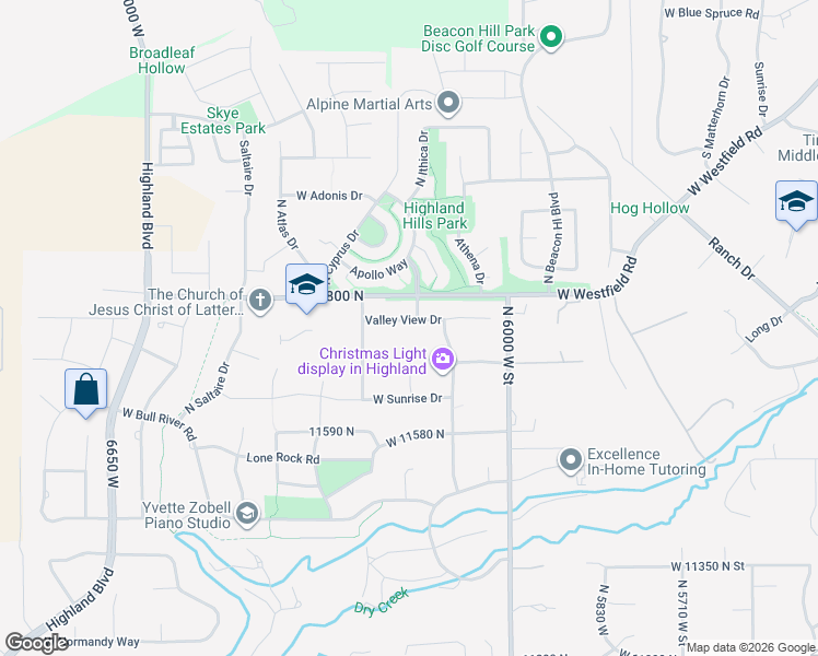 map of restaurants, bars, coffee shops, grocery stores, and more near 6136 11760 North in Highland