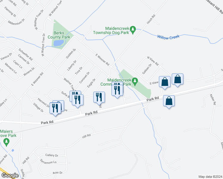 map of restaurants, bars, coffee shops, grocery stores, and more near 663 Golden Drive in Blandon