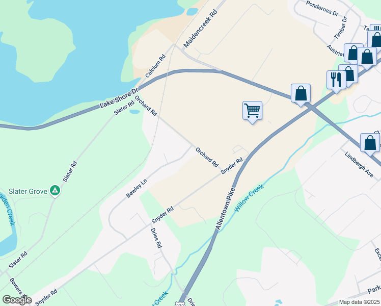 map of restaurants, bars, coffee shops, grocery stores, and more near 169 Orchard Road in Reading