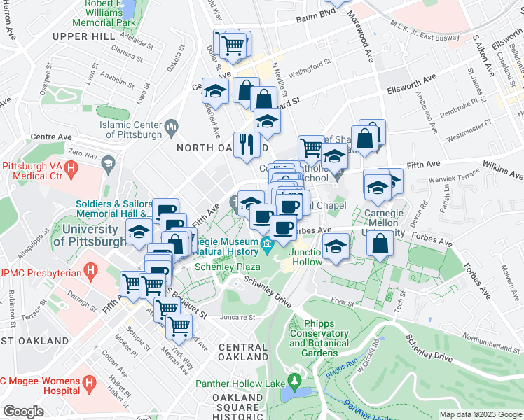 map of restaurants, bars, coffee shops, grocery stores, and more near 4510 Henry Street in Pittsburgh