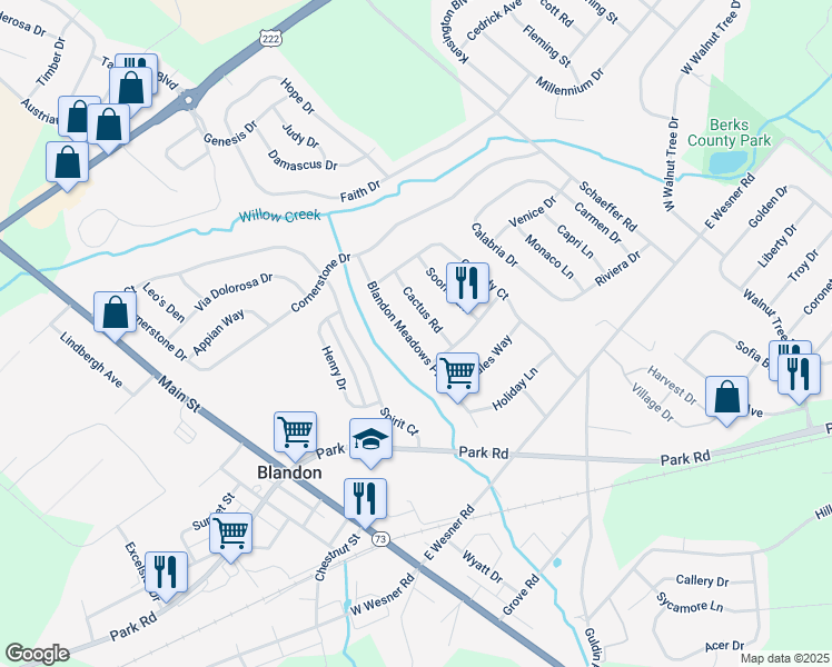 map of restaurants, bars, coffee shops, grocery stores, and more near 333 Blandon Meadows Parkway in Blandon