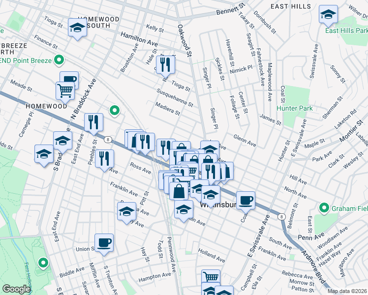 map of restaurants, bars, coffee shops, grocery stores, and more near 538 North Avenue in Pittsburgh