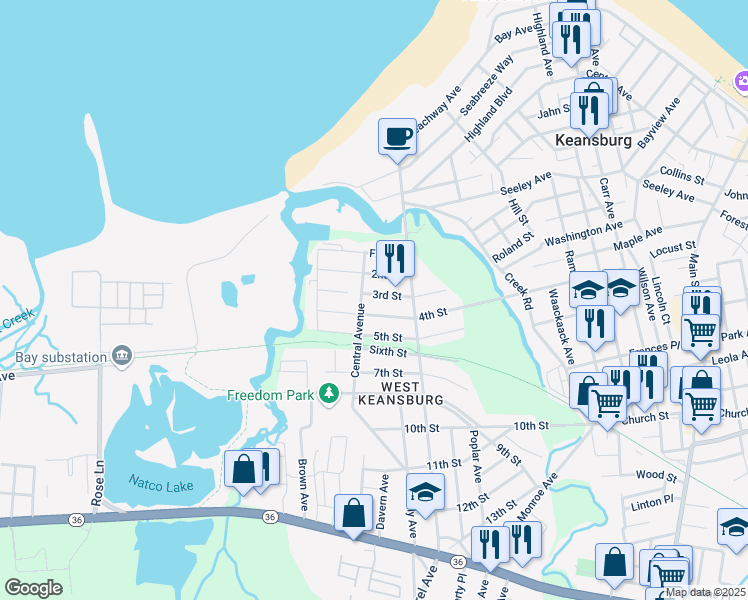map of restaurants, bars, coffee shops, grocery stores, and more near 51 3rd Street in Keansburg