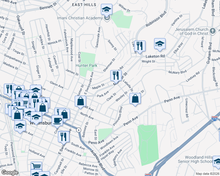 map of restaurants, bars, coffee shops, grocery stores, and more near 1551 Montier Street in Pittsburgh