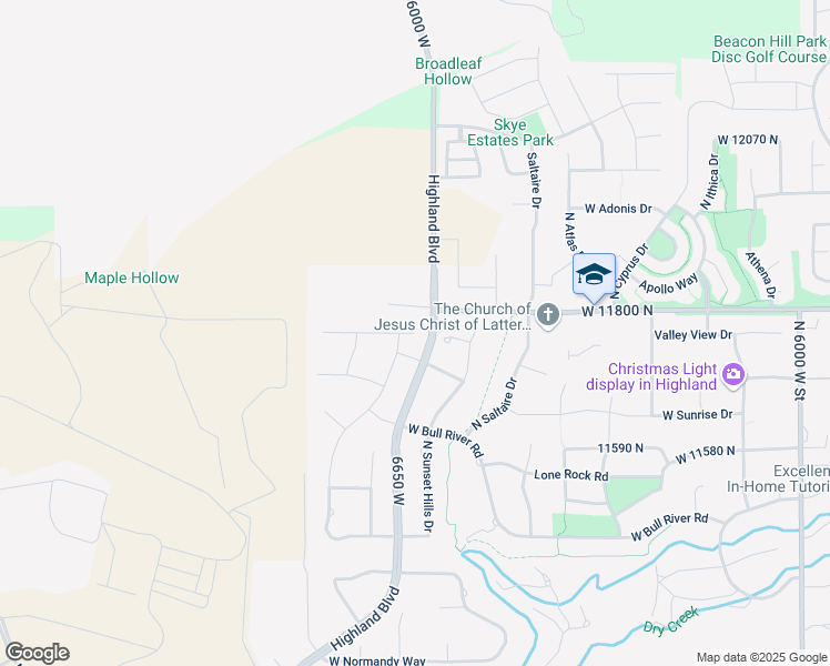 map of restaurants, bars, coffee shops, grocery stores, and more near 6653 West Dry Creek Lane in Highland