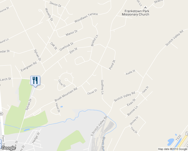 map of restaurants, bars, coffee shops, grocery stores, and more near Rose Court in Hollidaysburg