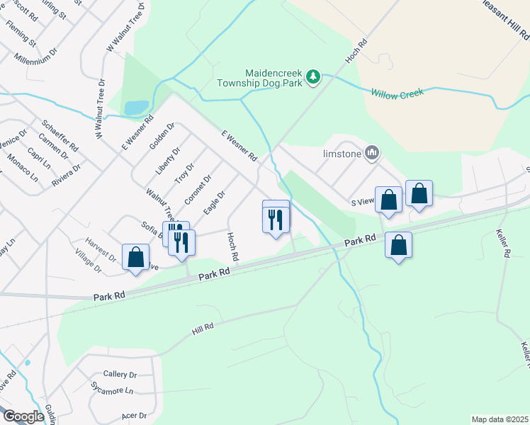 map of restaurants, bars, coffee shops, grocery stores, and more near 800 Golden Drive in Blandon