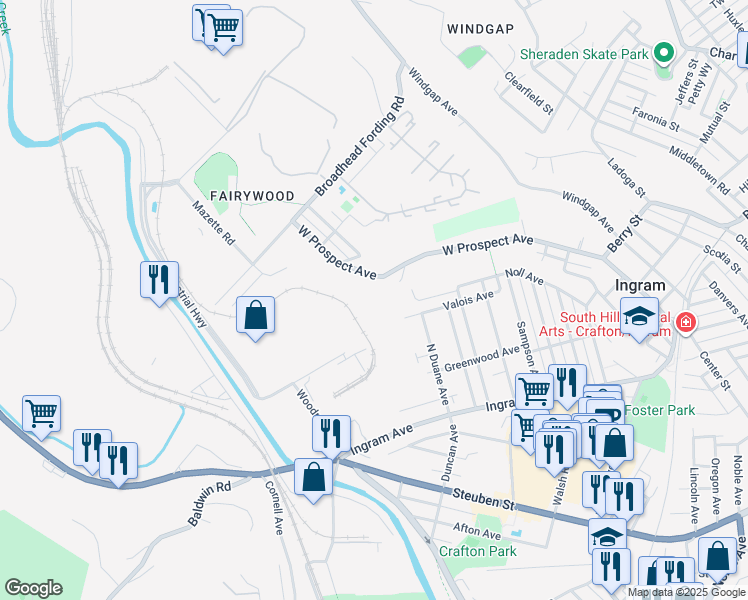 map of restaurants, bars, coffee shops, grocery stores, and more near 315 West Prospect Avenue in Pittsburgh