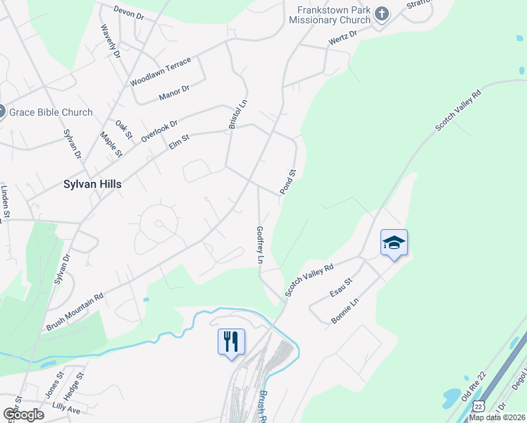map of restaurants, bars, coffee shops, grocery stores, and more near Pond St in Hollidaysburg