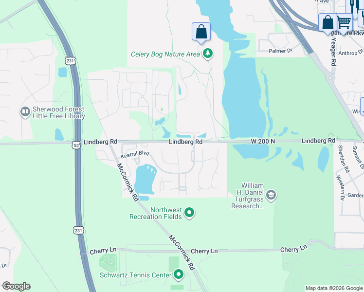 map of restaurants, bars, coffee shops, grocery stores, and more near 1921-2109 Lindberg Rd in West Lafayette