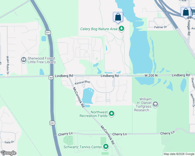 map of restaurants, bars, coffee shops, grocery stores, and more near 1921-2109 Lindberg Road in West Lafayette