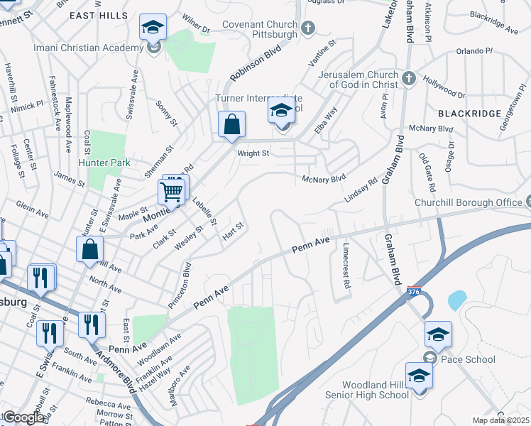map of restaurants, bars, coffee shops, grocery stores, and more near 1031 West Findley Drive in Pittsburgh